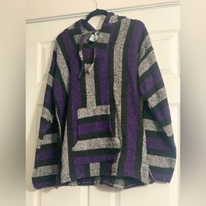 Authentic Mexican Striped Sweater with Hoodie